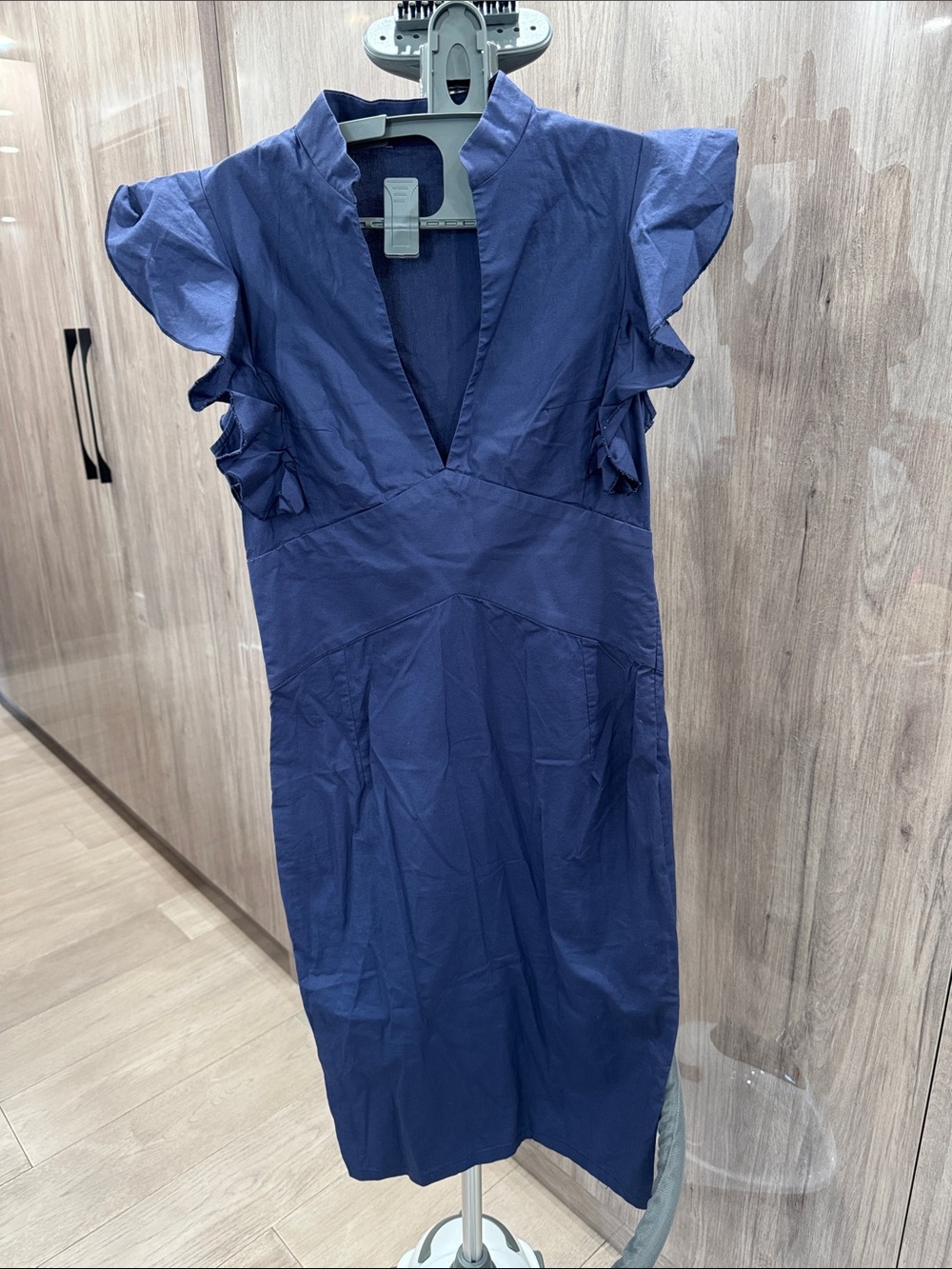 Women's Navy Blue Ruffle Sleeve Dress